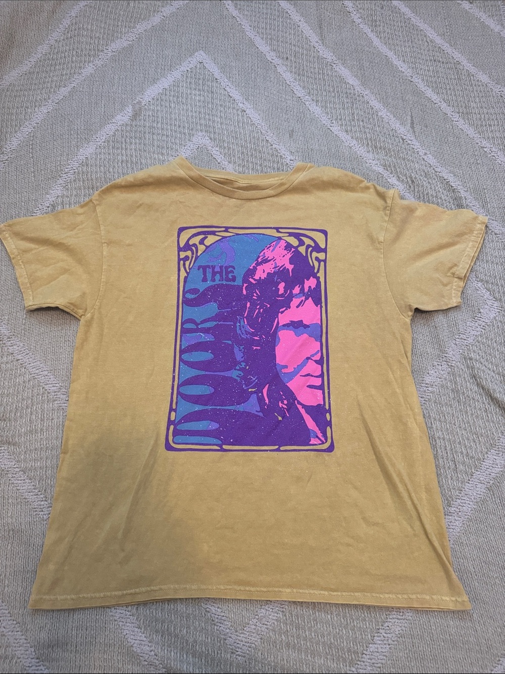 LG Short-Sleeve Graphic Tee in Mustard with Purple & Pink Poster Print